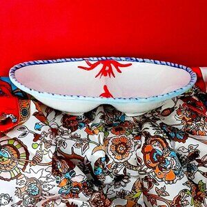 "VIETRI" CERAMIC OVAL SERVING DISH *WHITE WITH BLUE TRIM * MADE IN ITALY * NEW!